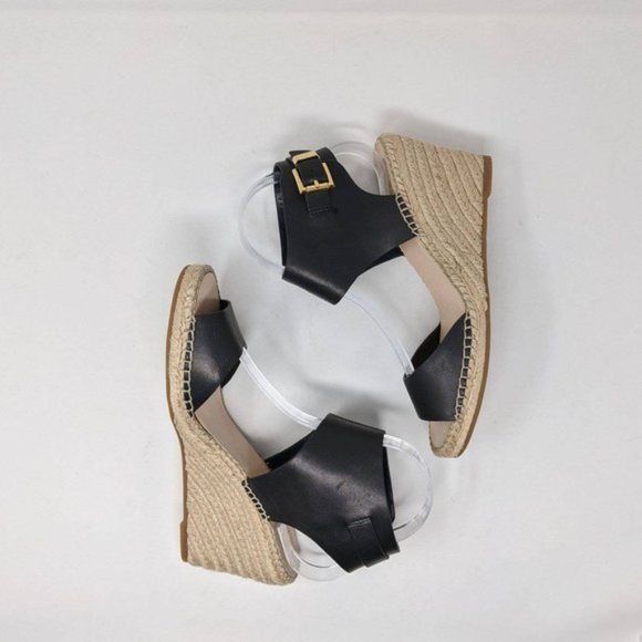 VINCE CAMUTO Tomell Black Leather Espadrille Wedge - Picture 4 of 10